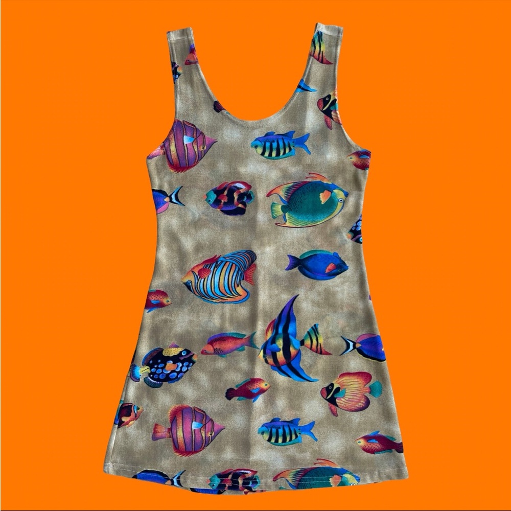 Vintage 90s y2k aero fish dress aqua underwater